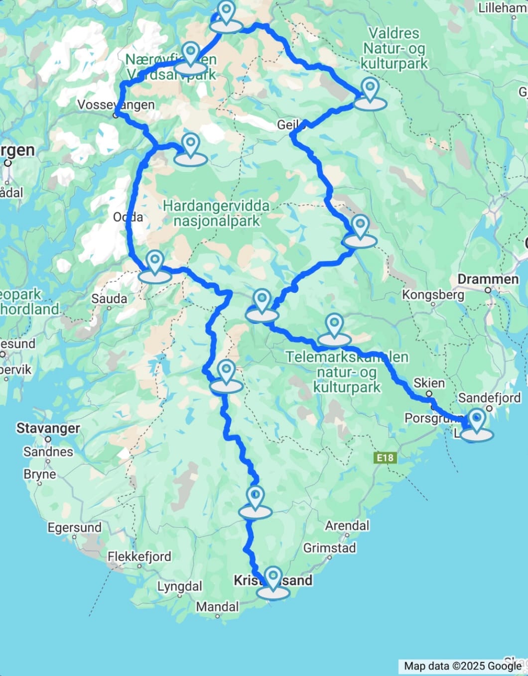 Routeoverzicht van de rondreis door Noorwegen met kinderen